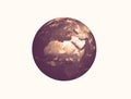 The Earth globe in sepia colour on white background. Continent Africa, Arabian Peninsula, Persian Gulf, Arabian Gulf silhouette.