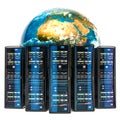 Earth Globe with server racks. Global internet concept, 3D rendering Royalty Free Stock Photo