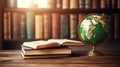 Earth Globe on Shelf in Library generated by AI tool