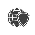 Earth globe shield Icon. World safety and security sign. Global internet network protection logo symbol - vector Royalty Free Stock Photo