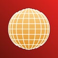 Earth Globe sign. Golden gradient Icon with contours on redish Background. Illustration.
