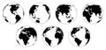 Earth globe signs collection with various positions. Set of different geographic views of the world in silhouettes Royalty Free Stock Photo