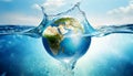 Earth Globe Sinking with Splashes in Sea Water - Generative Ai Royalty Free Stock Photo