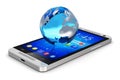 Earth globe on smartphone Royalty Free Stock Photo