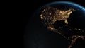 Earth Globe From Space Shot, Close-up Shot of North America at Night From Space,isolated on Black Background, Full HD