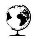 Earth globe spherical model - world map with continents on planet Earth, black and white vector illustration