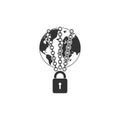 Earth globe in strong chain icon flat