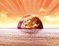 Earth globe sunset
