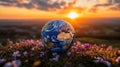 Earth globe sunset landscape Royalty Free Stock Photo