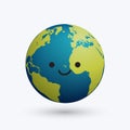 Earth Globe with Sweet and Cute Smiling Face - Creative Concept Planet for Earth Day, Save the World Campaigns