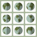 Earth globe icons set, flat style Royalty Free Stock Photo