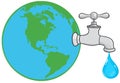 Earth globe with water faucet