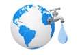 Earth Globe with Water Tap and Water Drop. 3d Rendering Royalty Free Stock Photo