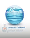 Earth globe wearing protective Medical Surgical Face mask. Coronavirus Background, COVID-19