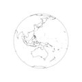 Earth globe wireframe. Focused on Australia and Pacific. Vector illustration of black stroke on white background Royalty Free Stock Photo