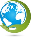 Earth, globe, world globe and hand, earth logo Royalty Free Stock Photo
