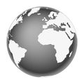 Earth globe - world map with continents on planet Earth, black and white vector illustration