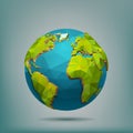 Earth globe. World map, 3d planet, global green polygon origami, green and blue paper travel, environment care Royalty Free Stock Photo