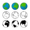 Earth Globe World with Silhouette and Black and White Line Art Drawing Royalty Free Stock Photo