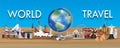 Earth globe with world travel landmark vector
