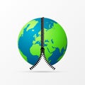 Earth globe with zipper. Connection concept. Vector Royalty Free Stock Photo