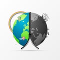 Earth globe with zipper. Global pollution concept. Vector Royalty Free Stock Photo
