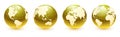 Earth globes 3D golden set Royalty Free Stock Photo