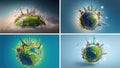 Earth globes displaying various landmarks, including eiffel tower and statue of liberty Royalty Free Stock Photo