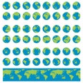 Earth Globes set. Planet Earth turnaround, rotation at different angles for animation Royalty Free Stock Photo