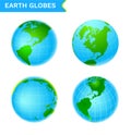 Earth globes vector icon set in green and blue color on white background. Set of 4 vector icons. Royalty Free Stock Photo