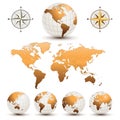 Earth globes with world map