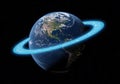 Earth with glowing blue ring in space Royalty Free Stock Photo