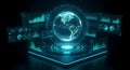 Earth in Blue Futuristic Data Interface - Generative AI Royalty Free Stock Photo