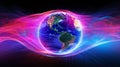 Earth with glowing lines of force illustrating the magnetic field, AI-Generated Royalty Free Stock Photo