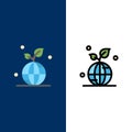 Earth, Green, Planet, Save, World  Icons. Flat and Line Filled Icon Set Vector Blue Background Royalty Free Stock Photo
