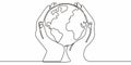 Earth on hand continuous line. Global responsibility vector. World care. Planet Royalty Free Stock Photo