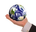 Earth in hands over white Royalty Free Stock Photo