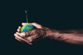 Earth in hands. plant in hand. save the world