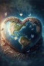 Earth in Heart shape in space and sunlight, Love and Save the World for the Next Generation concept, Love Earth day Royalty Free Stock Photo