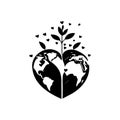 Earth heartIcon hand draw black colour world kindness day logo symbol perfect Royalty Free Stock Photo