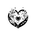 Earth heartIcon hand draw black colour world kindness day logo symbol perfect