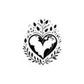 Earth heartIcon hand draw black colour world kindness day logo symbol perfect