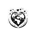 Earth heartIcon hand draw black colour world kindness day logo symbol perfect