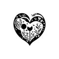 Earth heartIcon hand draw black colour world kindness day logo symbol perfect