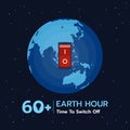 Earth hour banner with switch off position on earth background vector design