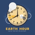 Earth hour - The bulb that went out was not plugged around clock with highlights 8 to 9 pm on blue background vector design Royalty Free Stock Photo