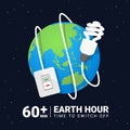 Earth Hour Day banner with switch Turn off the lights around the earth vector design