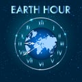 Earth hour. Earth planet clock. Switch off the light for 1 hour.