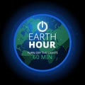 Earth hour illustration with planet and turn off button. Turn off the lights. Royalty Free Stock Photo