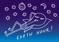 Earth Hour. Lamp sleeps among the stars on a blue background. Symbolic drawing. Vector. Royalty Free Stock Photo